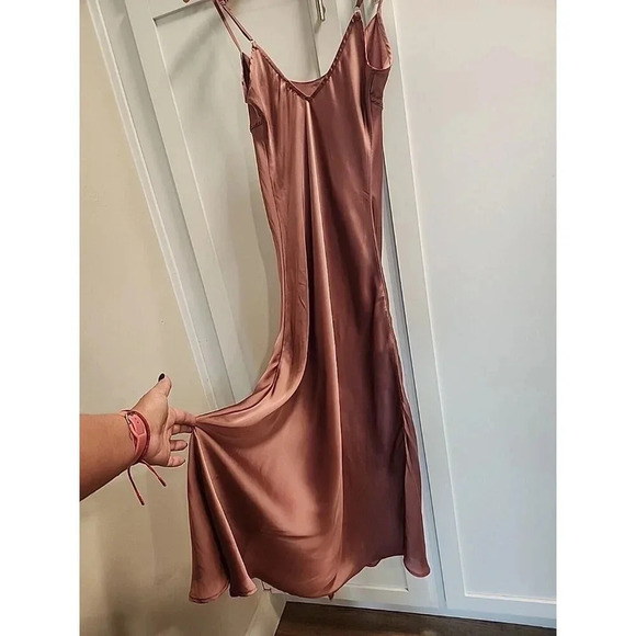 NWOT Free People Right This Way Bias Slip Dress Mauve Pink Satin Slit Sz XS - Picture 8 of 13